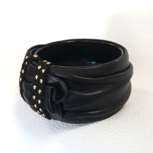 Black Leather Bangle Bracelet/ 90's/Handcrafted/ Statement Bracelet - Picture 2 of 16